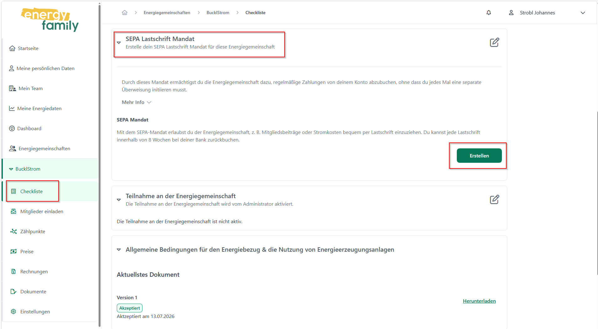 EnergyFamily SEPA-Mandat Formular für Zahlungsdaten