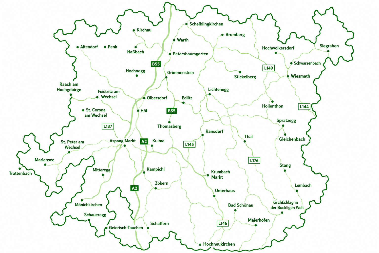 Karte des Versorgungsgebiets rund um das Umspannwerk Edlitz